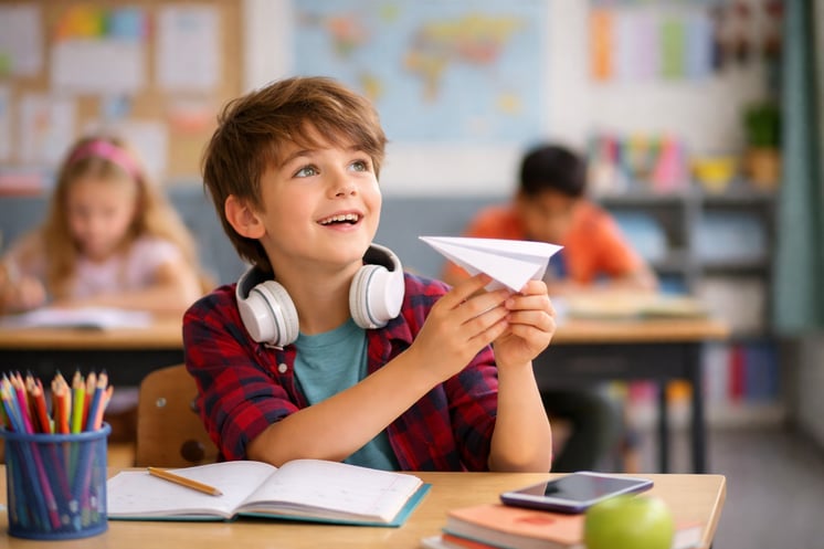 gen z boy with paper plane